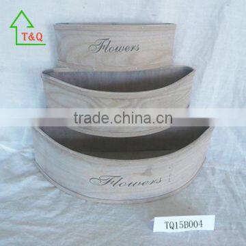 Set Of 3 Plant Pots Wooden Rustic Herbs Flowers Garden Planters