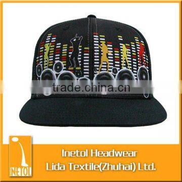 6 panel printed flat visor fitted cap