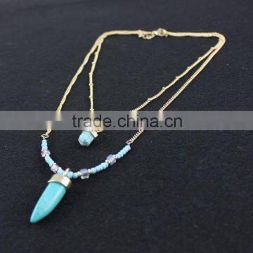 Christmas Fashion Necklaces Accessory Multi Layer Round Color Stone Turquoise Ivory Shape Pendant Charm Necklace For Flamenco