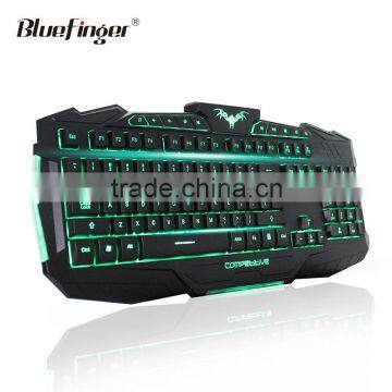 OEM USB wired raised keyboard with green blue backlit for gaming