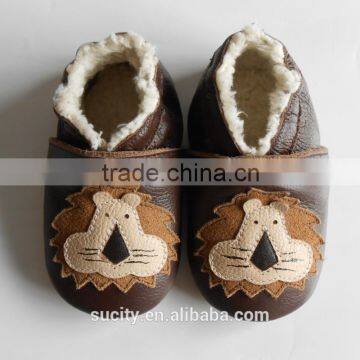 lion warm wool felt leather baby moccasin shoe