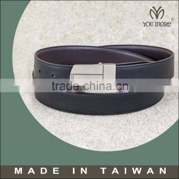 Reversible blank belt buckle with black leather belts