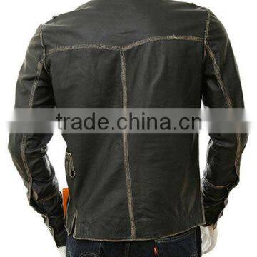 Men Leather Shirt With Contrast Cream Wax photo-2
