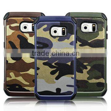 Slim Fit Leather TPU and PC hybrid heavy duty Camo Armor cover case for Samsung galaxy S6 edge