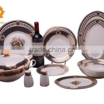 Ceramic Gold plates in rose design of porcelain dinnerware set for 12 persons