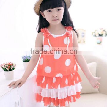 Children's wear, red wave points summer child party dress with necklace, hot sale skirt for girl, orange princess skirt