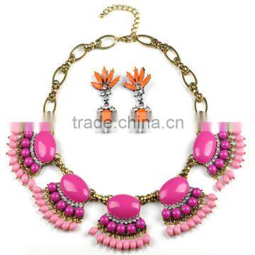 Trendy multicolor resin necklace earring jewelry set