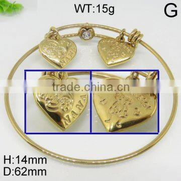 Gorgeous heart adjustable golden wire bangle bracelet wholesale