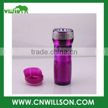 Eco-friendly 16oz custom double wall plastic thermal coffee mug with diamond