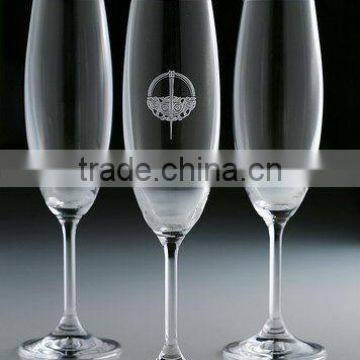 etched champange glassware with logo