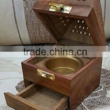 Wooden Pyramid Incense Burner With Drawer - 9307