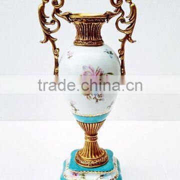 Elegant Design Huge Ceramic Prize Cup With Bronze Bird's Handles, Elegant Blue and White Painting Porcelain Trophy Vase photo-4
