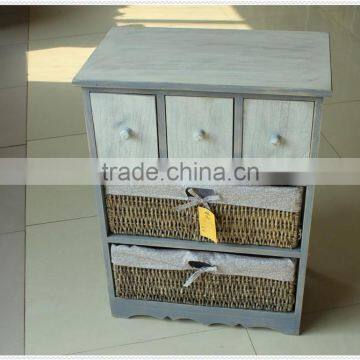 Exclusive fashion design high quality handmade customized wooden cabinet with wicker drawers