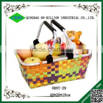 Plastic woven shopping basket with handles