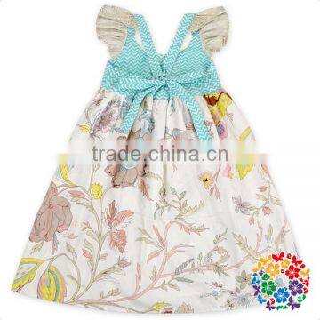 Cute Animal Printing Skirt Baby Girls Ruffle Pocket Dress 100% Cotton Birthday Little Girls Dresses