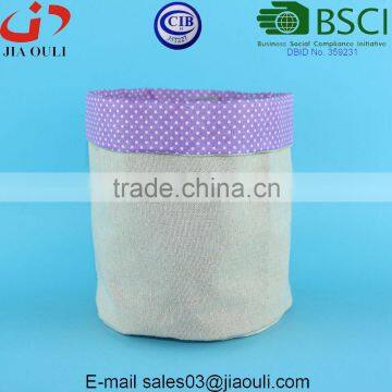 Popular Decorative Fabric Planter Bags Linen Plant Pot Cover With Purple Polka Dots Design photo-3