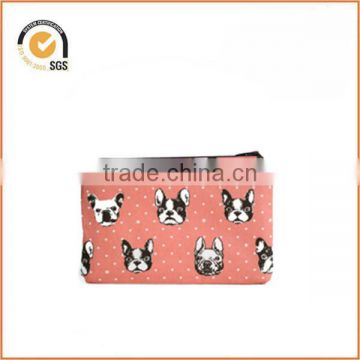 Coral French Bulldog Zipper Pouch / Cute Camera Bag with Polka Dots By Chiqun Donggaun CQ-H03012