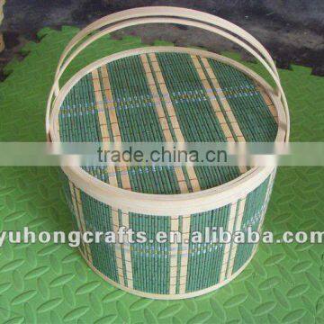 Green color bamboo picnic basket