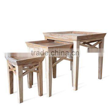 Side Table Stackable Berlin Whitewashed Teak Wood photo-3