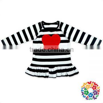 Black White Stripe Patterns Baby Girls Valentine Shirts Children Cotton Valentines Day Long Sleeve Shirt With Embroidery Heart