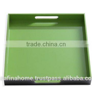 Set of 2 Square Green Colored Lacquer Serving Trays photo-2