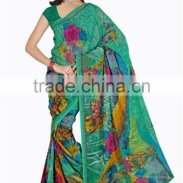 Mix Color Printed Designer Styles Saree With Blouse Material