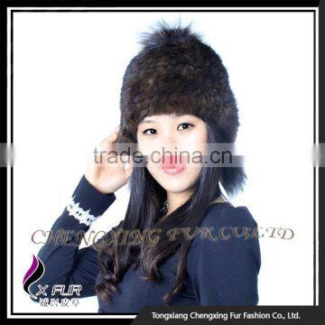 CX-C-08C Custom Beanie Hat With Fur Pom Pom,Knitted Hat With Pom Pom, Mink Fur Knitted Cap