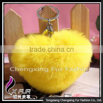 CX-R-46 Shape Of Love Heart Key Chain Rex Rabbit Fur Custom Keychain