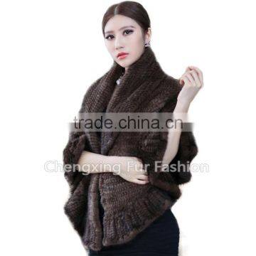 CX-B-M-21 Good Quality Fashion Cape Poncho/ Knitted Mink Fur Shawl photo-6