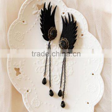 Gothic Long Tassel Chain Earrings,cute Wings Long Ear Cuff,girls Cosplay Comic Earrings for no Hole Ears photo-4