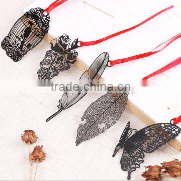 Fashion Black Thin Leaf Bookmark Diy Gun Black Metal Leaf Bookmark Tags for Christmas Gifts 2016