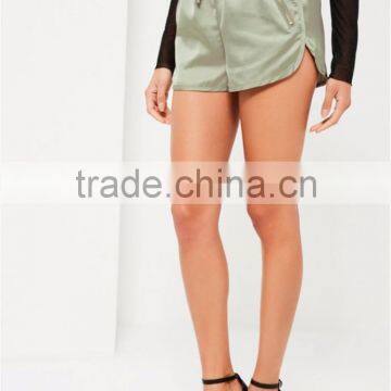Sexy Women Boxer Shorts Green Silky Zip Detail Runner Shorts Womens Running Shorts Wholesale photo-5