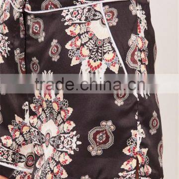 Custom Full Print Women Satin Wide Leg Boxer Shorts Floral Print Tailored Shorts Black photo-5