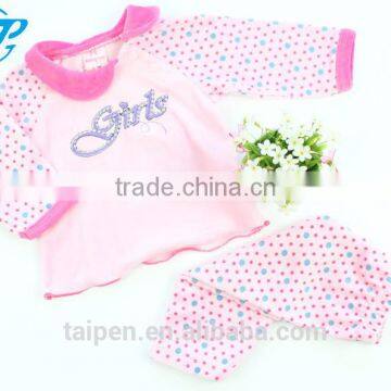 Hot Sale Kids Winter Pajama Set Baby Pink Knitted Long Sleeve Girls Pajama 100% Cotton With Good Quality BG1-393