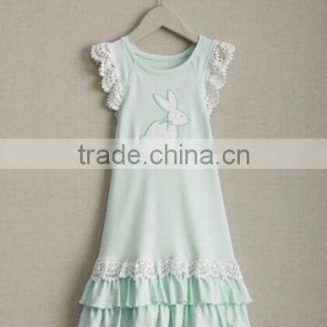 2017 Spring New Arrive Easter Bunny Dress Baby Girls Knitted Cotton Rabbit Appliqued Lace Dress photo-3