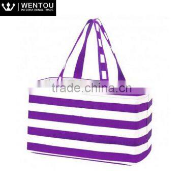 Fashion Women Plain Striped Large Utility Tote Bag photo-4