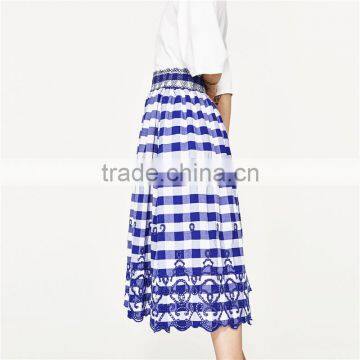 2017 OEM Spring Midi Flounce Plaid Skirt With High Elastic Waist photo-3