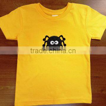 Summer boutique wholesale boys t-shirt Halloween black spider embroidered yellow t-shirt