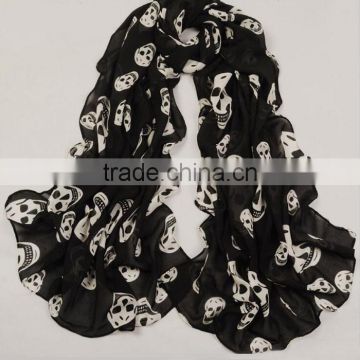 Custom Fashionable Lady Skull Pattern Beach Chiffon Scarves