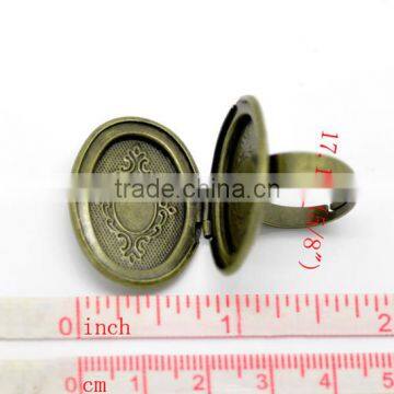 Antique Bronze Oval Pattern Photo Frame Locket Rings Ring Setting photo-2