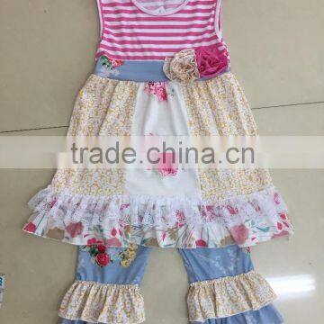 Wholesale Kids Clothing Set Summer Girls Boutique Outfits Set With Floral Printed