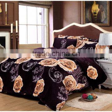 China Factory 4 Piece Rose Print Flannel Bedding Set