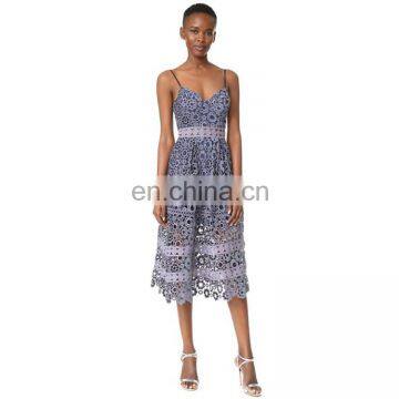 Fashion Wear Floral Embroidey Cut Out Midi Party Dresses Lace Evening Dress For Women