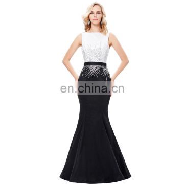 Kate Kasin Sleeveless Boat Neck V-Back Full-Length Black and White Mermaid Prom Dress KK001020-1