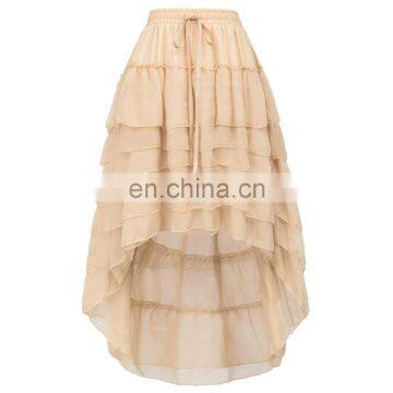 Belle Poque Women Ladies Amelia Steampunk Elastic Waist Ruffled Champange Chiffon Color Cake Skirt BP000227-2