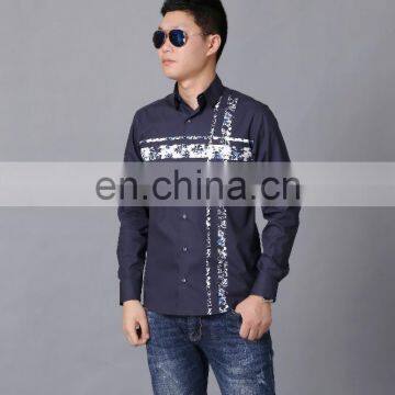 Top Selling Navy Blue Dress Shirt Custom Print Sublimation 2017 Men Shirt photo-2
