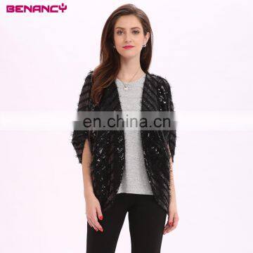 China 2017 Europea Autumn Black Sequin Knitted Sweater Cardigan For Woman photo-2