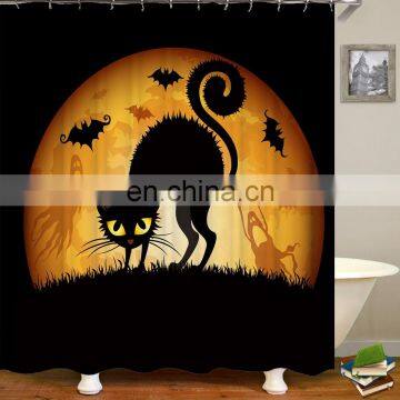 I@home Ready Made Polyester Black Color Cat 3d Shower Curtain Bathroom Mildew Resistant Waterproof photo-4