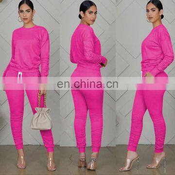 Custom Logo Name Brand Stacked Long Sleeve Crew Neck Sweatshirt With Stacked Legging Two Piece Set Women Clothing photo-4