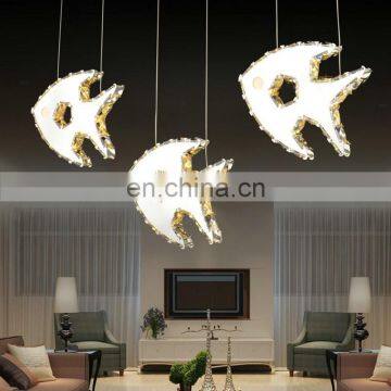 modern creative fish three head lamp LED crystal chandelier pendant lamp for dining room